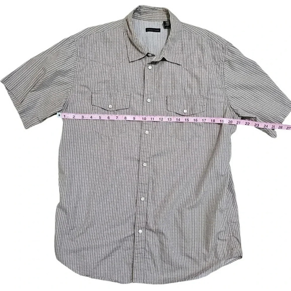 VTG Structure Mens M Brown Western Snap Shirt Diamond Stripe Short Sleeve - Picture 6 of 7